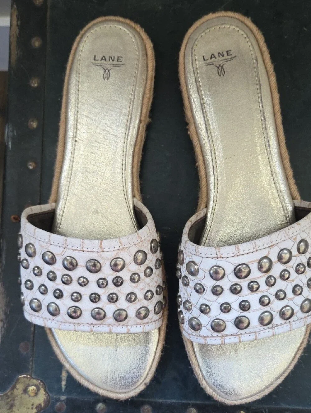 White Studded Slide Lane Boots Sandals